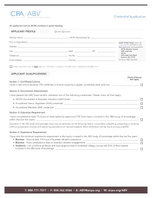 Fillable Online aicpa ABV Credential Application Kit ...