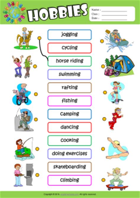 Hobbies ESL Printable Worksheets For Kids 1