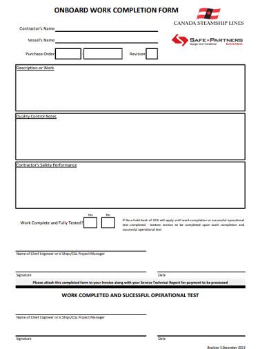 Job Completion Form Template
