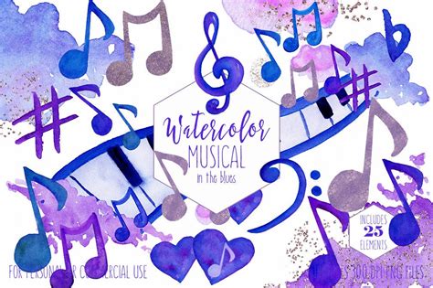 Watercolor Music Clipart Commercial Use Clip Art Royal Blue Purple