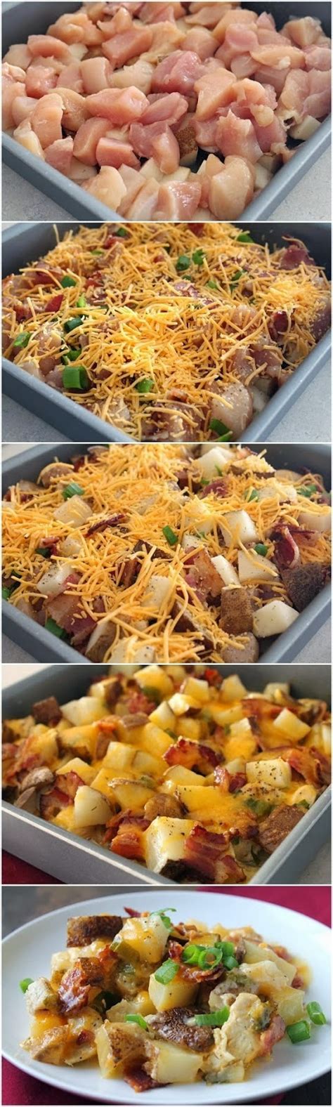 Add everything to the slow cooker (except for the topping) and stir together. Loaded Baked Potato And Chicken Casserole ~ Easy Food ...
