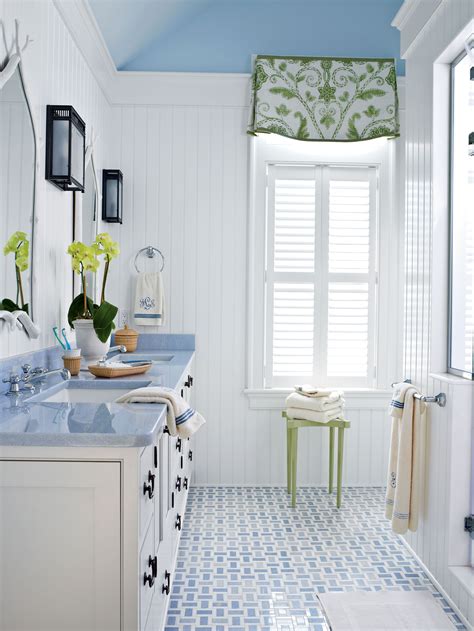 Blue And Green Accents Liven Up This Pretty White Bath The Room