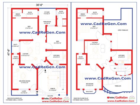 5 Marla 30 X 47 House Plan Cadregen