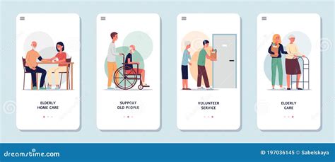 Mobile App Set Of Services Supporting Elderly People Flat Vector