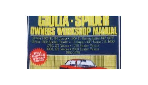 Find ALFA ROMEO GIULIA-SPIDER OWNERS WORKSHOP MANUAL CAR REPAIR OWM 724
