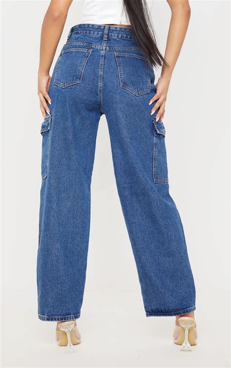Dark Wash Baggy Pocket Detail Jeans Denim Prettylittlething Usa