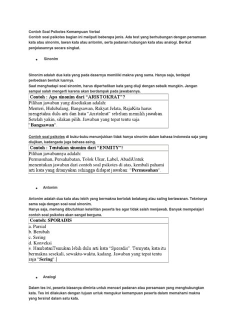 Contoh Soal Psikotes Kemampuan Verbal