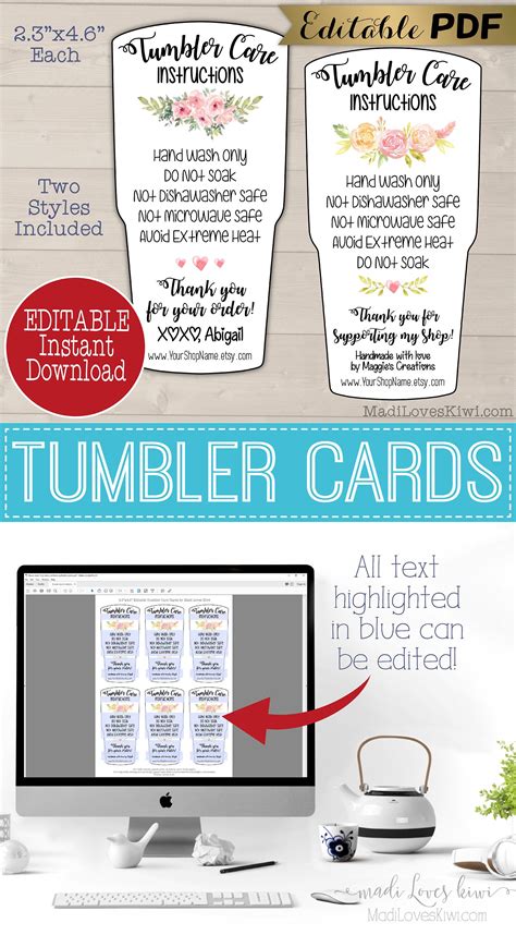 Even without any experience, you can easily make. EDITABLE Tumbler Care Card Insert Printable Handmade ...