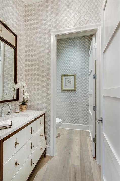 Gray Transitional Bathroom With Wallpaper Hgtv