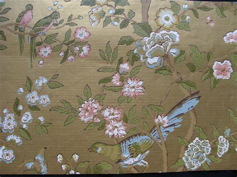1940s Vintage Wallpaper Metallic Gold Blue And Pink