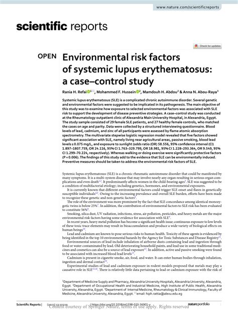Pdf Environmental Risk Factors Of Systemic Lupus Erythematosus A