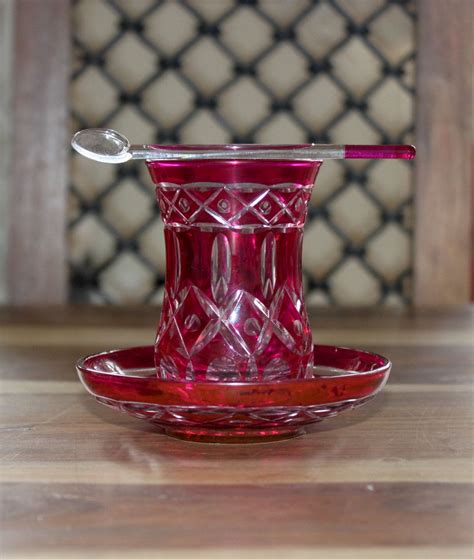 Turkish Tea Set Handmade Pink Glass By Vintagebitsandodds On Etsy With