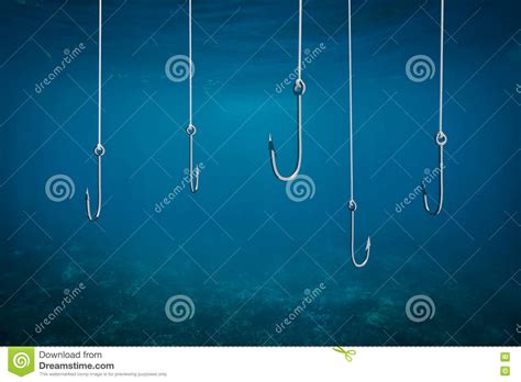 Multiple Fishing Hooks Under Sea Water Stock Illustration