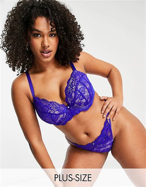 Ann Summers Curve Sexy Lace Planet Nylon Blend Plunge Bra In Cobalt And Lilac Mblue Asos