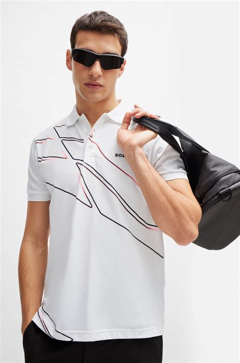 BOSS - Active-stretch cotton-blend polo shirt with seasonal artwork