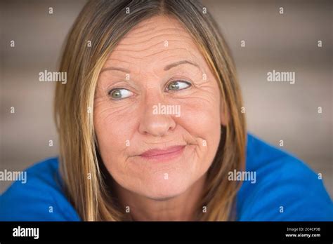 Portrait Attractive Mature Woman With Shy Insecure Facial Expression
