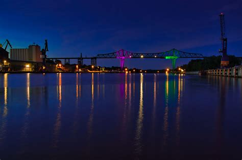Hochbrücke Rendsburg Nachts Beleuchtet Foto And Bild Architektur