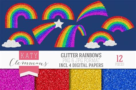 Glitter Rainbows Clip Art And Papers Masterbundles