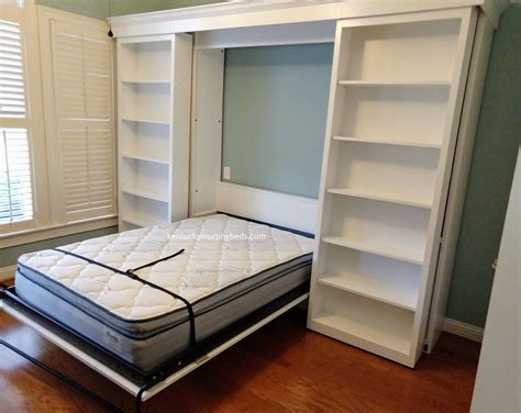White Painted Panel Style Murphy Bed With Bookcase Doors And Side