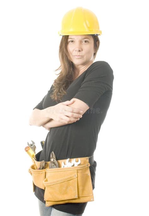 Female Builder Tool Belt Hard Hat Helm Stock Image Image Of Tools