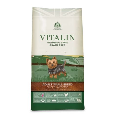 This means that small breeds have higher caloric requirement per pound of body weight, so foods that are high. Vitalin Grain Free Small Breed Chicken & Potato Dog Food ...