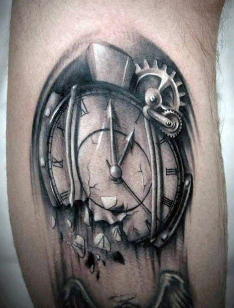 White Ink Mens Melting Clock Leg Tattoos Rib Tattoos For Guys Time