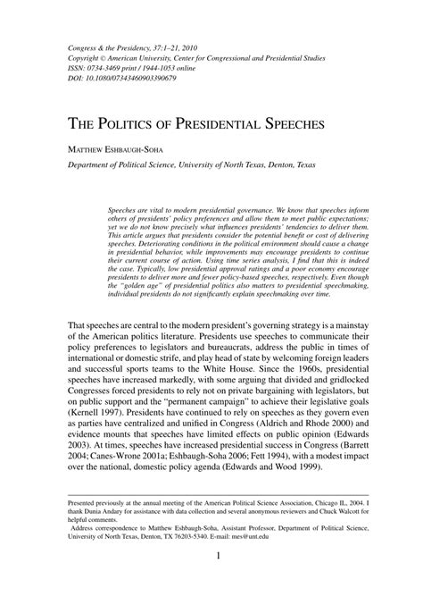 Read the full speech here. (PDF) The Politics of Presidential Speeches