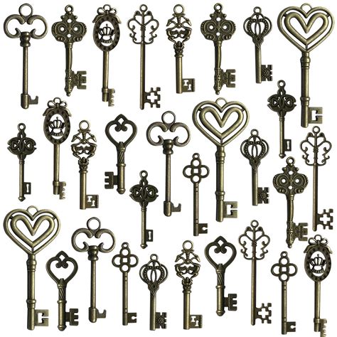 Hibery Mixed Set Of 30 Antique Bronze Vintage Skeleton Keys Decorative