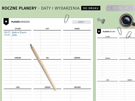 Daty I Wydarzenia Rocznych Planer W Do Druku Planery Karty Pracy