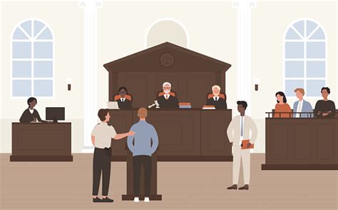 Persone In Tribunale Illustrazione Vettoriale Cartone Animato Avvocato Piatto Avvocato E