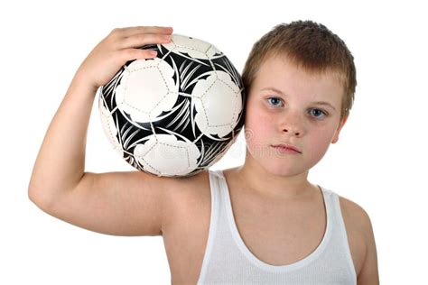 Boy Holding Soccer Ball On His Shoulder Isolated Stock Photo Image Of