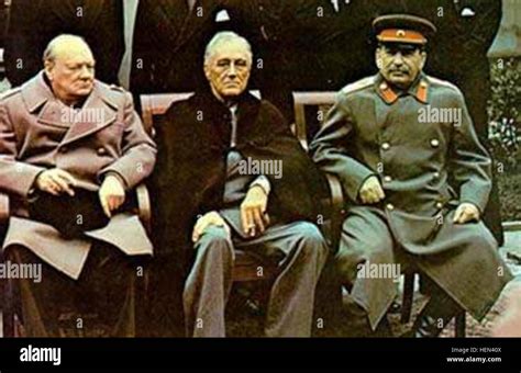 Yalta Summit 1945 With Churchill Roosevelt Stalin Tight Crop Stock