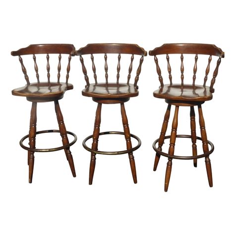 French Country Wood Swivel Bar Stools Set Of 3 Chairish