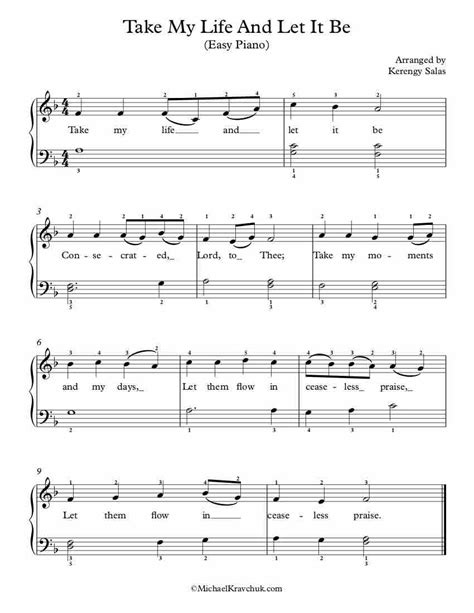 Free Piano Arrangement Sheet Music Take My Life And Let It Be