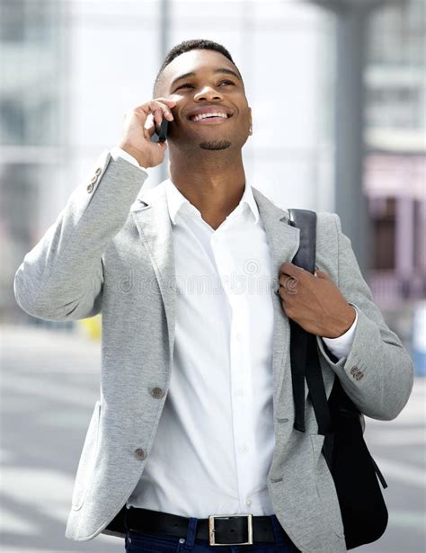 Cool Black Guy Walking With Mobile Phone Stock Photo Image Of Male
