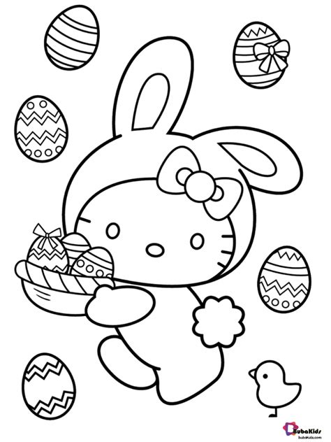 Free Download Hello Kitty With Easter Eggs Happy Easter Coloring Pages