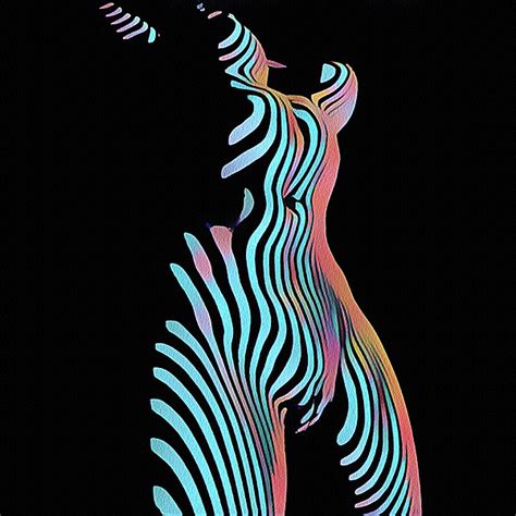 5278s MAK Zebra Striped Nude Woman Rendered In Composition Style Beach