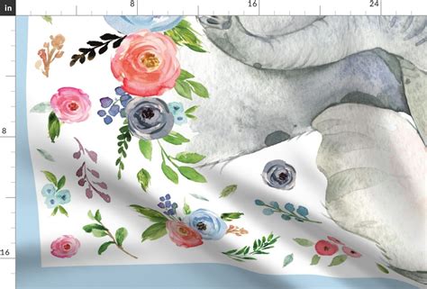 54x36 Baby Elephant Blush Floral Fabric Spoonflower