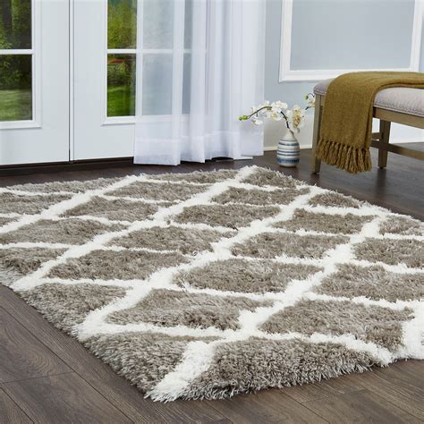 Paramount Diamond Gray-White Shag Area Rug by ELLE Home - 7'8"x10'2