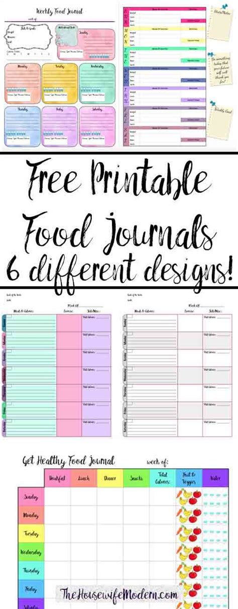 Free Printable Food Journal 6 Different Designs Track Food Water