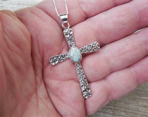 Turquoise Cross Necklace Handmade In Sterling Silver With Dry Etsy