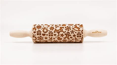 No R221 Christmas Mix 2 Pattern Rolling Pin Engraved Rolling