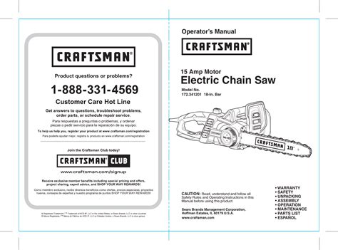Craftsman 172341201 User Manual Electric Chainsaw Manuals And Guides