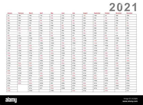 Year 2021 Annual Calendar Stock Photo Alamy