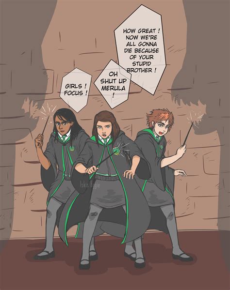 Merula Rowan And Mc Fighting Together By Iskis Aggie Harry Potter