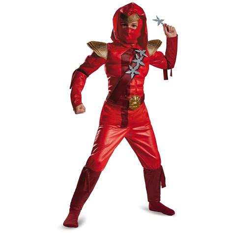 Red Fire Ninja Warrior Classic Muscle Boys Halloween Costume Large
