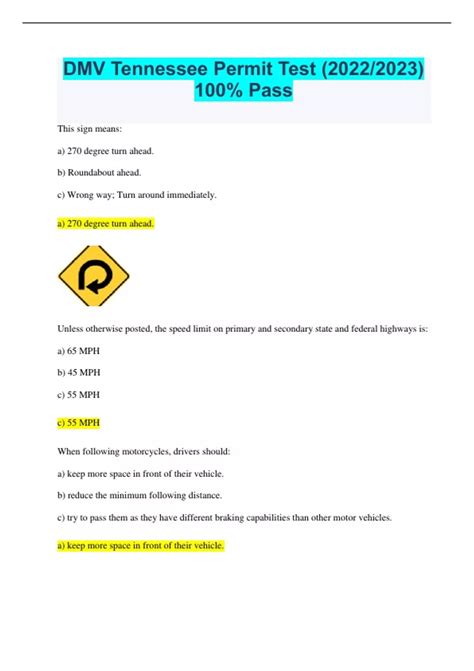 DMV Tennessee Permit Test (2022/2023) 100% Pass - DMV Tennessee Permit