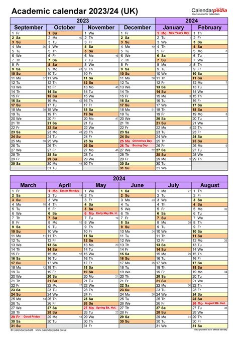 Academic Calendars 202324 Uk Free Printable Excel Templates