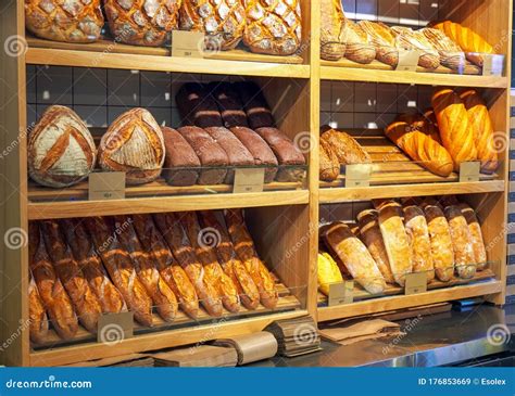 Freshly Baked Loaves Of Bread On A Market Stall Stock Image Image Of