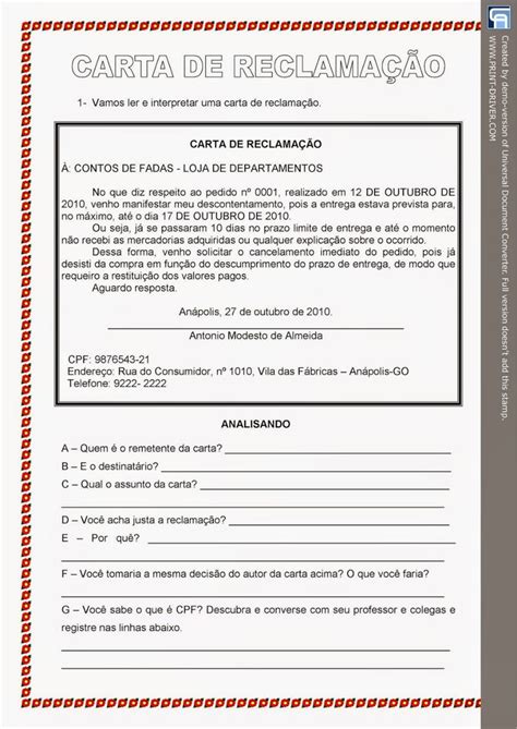 A Document With Spanish Writing On It That Says Gatta De Reclamacao